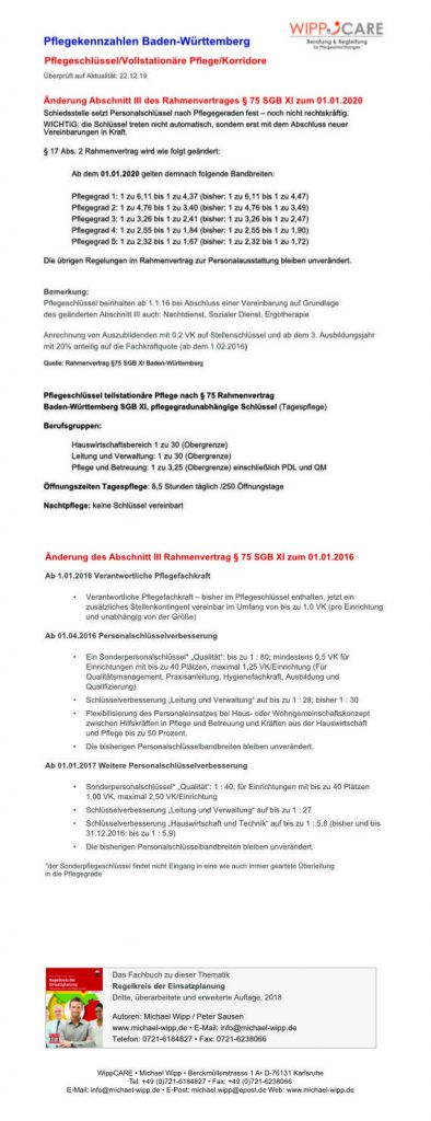 Pflegekennzahlen Baden-Württemberg